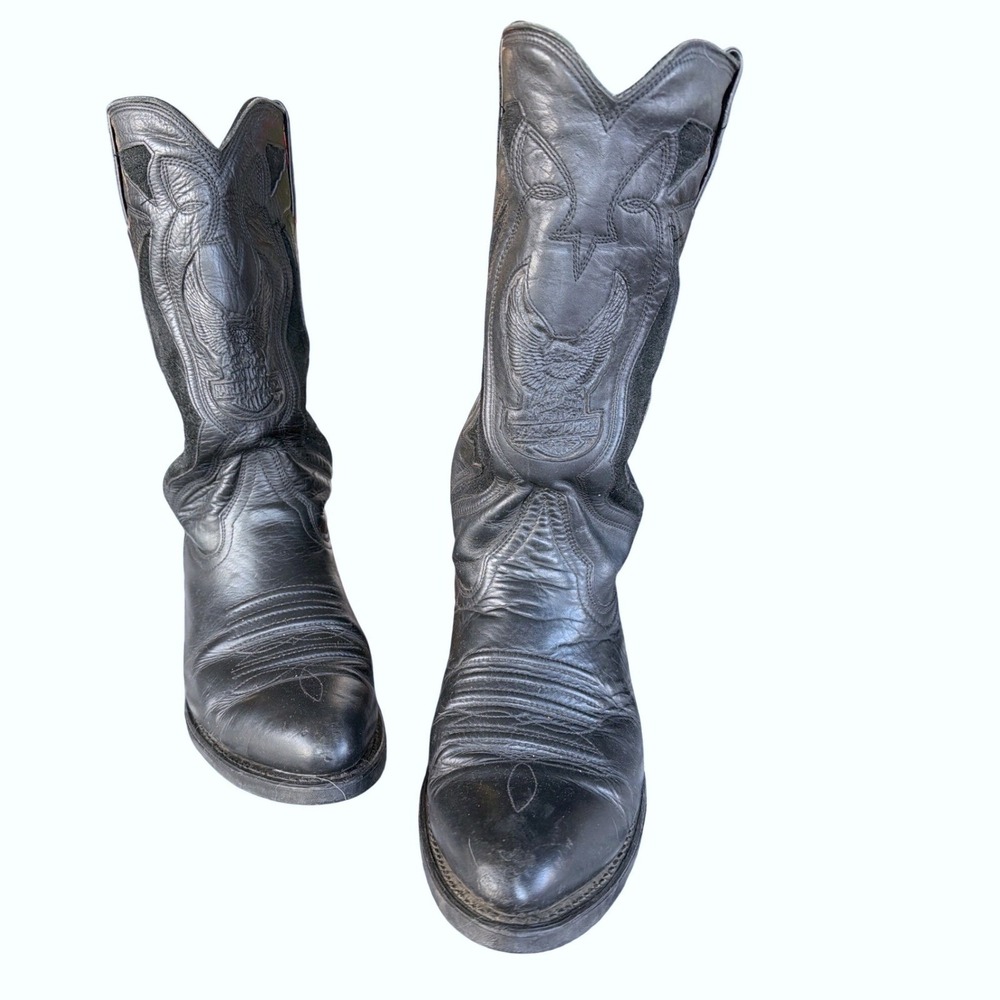 Harley Davidson Mens Black Leather Eagle Western Biker Boots  Size 9.5M